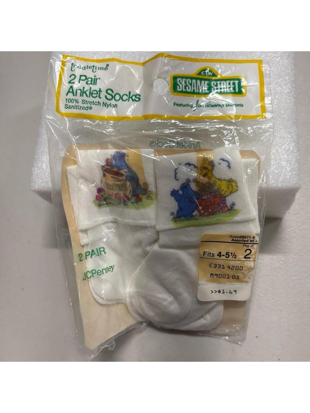 NIP Vintage 80s JCPenney Toddletime Sesame Street 2 Pair Anklets Socks 4-5 1/2